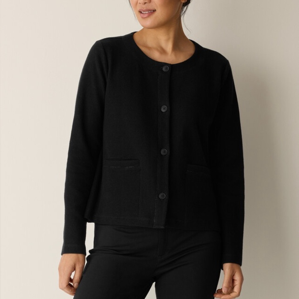 Eileen Fisher Doubleknit Organic Cotton Stripe Round Neck Jacket PP